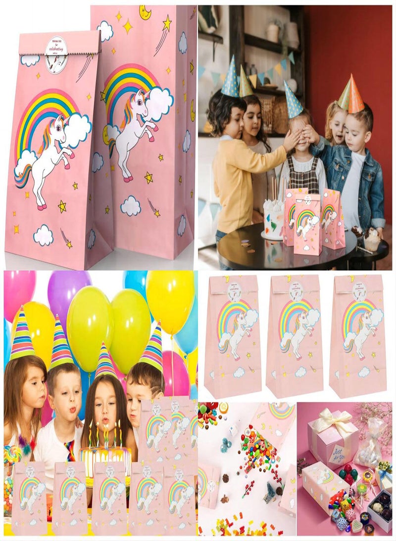 SYOSI أكياس ورقية على شكل يونيكورن مع ملصقات، 12 قطعة من أكياس هدايا يونيكورن، أكياس هدايا لحفلات أعياد الميلاد على شكل يونيكورن، أكياس حلوى قابلة للطي من ورق الكرافت، أكياس هدايا وأكياس حلوى لحفلات أعياد الميلاد والزفاف - Image 2