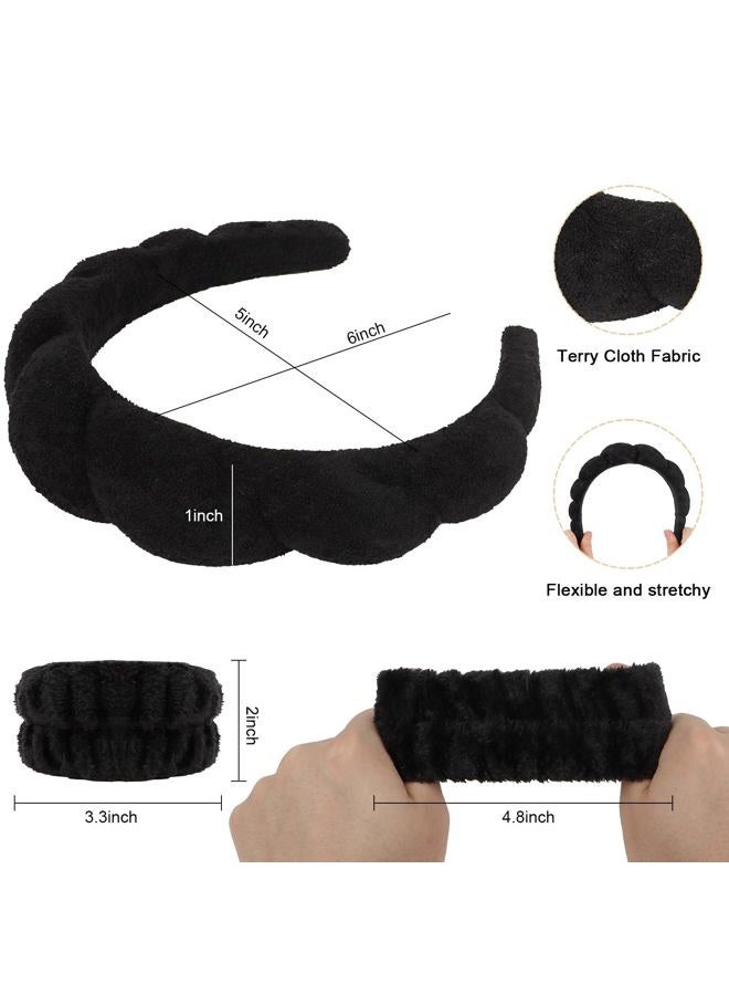 Whavel 6PCS Spa Headband and Wristband Set, Makeup Headband Puffy Skincare Headband Face Wash Headband for Washing Face Preppy Stuff (Black) - Image 5