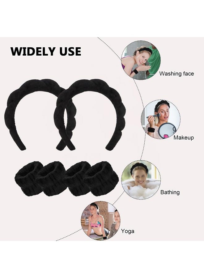 Whavel 6PCS Spa Headband and Wristband Set, Makeup Headband Puffy Skincare Headband Face Wash Headband for Washing Face Preppy Stuff (Black) - Image 4