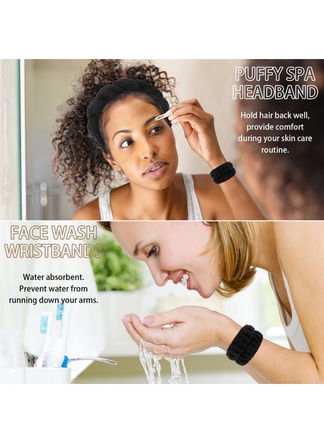 Whavel 6PCS Spa Headband and Wristband Set, Makeup Headband Puffy Skincare Headband Face Wash Headband for Washing Face Preppy Stuff (Black) - Image 2