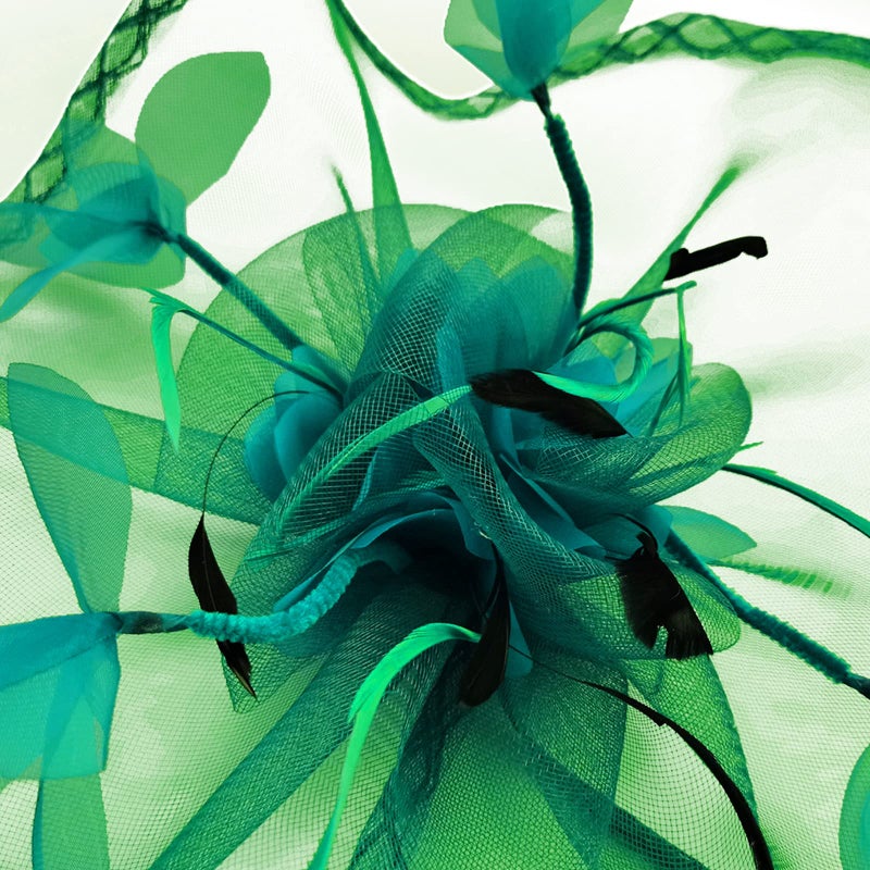 TS Fascinators Hat Mesh Floral Feather Fascinator Headband for Wedding Cocktail Tea Party or Special Occasion(Green) - Image 5