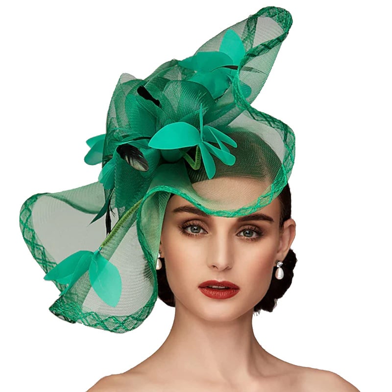 TS Fascinators Hat Mesh Floral Feather Fascinator Headband for Wedding Cocktail Tea Party or Special Occasion(Green) - Image 1