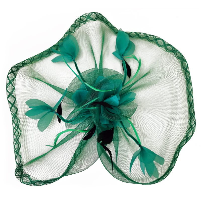 TS Fascinators Hat Mesh Floral Feather Fascinator Headband for Wedding Cocktail Tea Party or Special Occasion(Green) - Image 3
