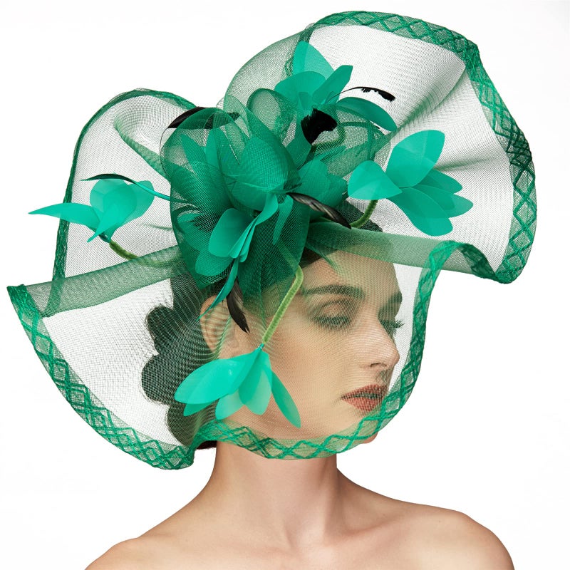 TS Fascinators Hat Mesh Floral Feather Fascinator Headband for Wedding Cocktail Tea Party or Special Occasion(Green) - Image 2