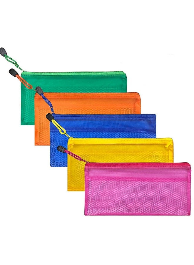 DAHSHA Cheque Size Pouch with Zipper, Waterproof Zipper Pouches Document Holder/Pen Pencil Case/Stationery Storage Bags/Cosmetic Pouch/Travel Organizer (Multicolor) (Pack of 5) - Image 1