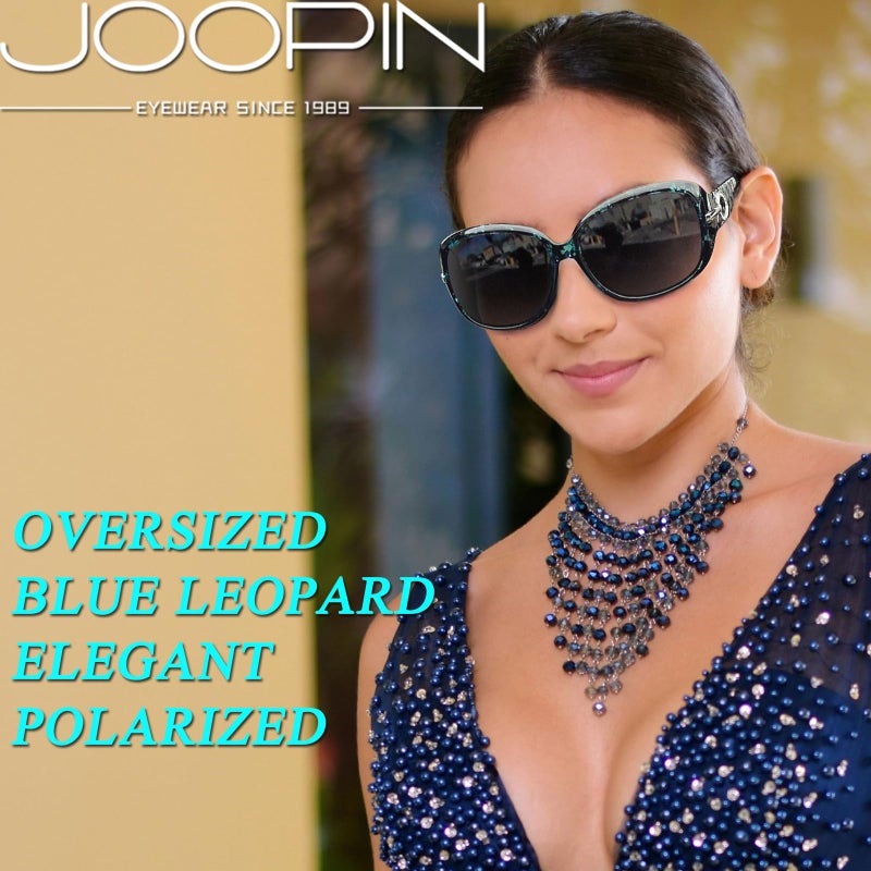 Joopin Large Sunglasses Trendy Leopard Blue Shades for Women Ladies Oversized Sun Glasses Polarized UV Protective Full Coverage Shady Rays - Image 2