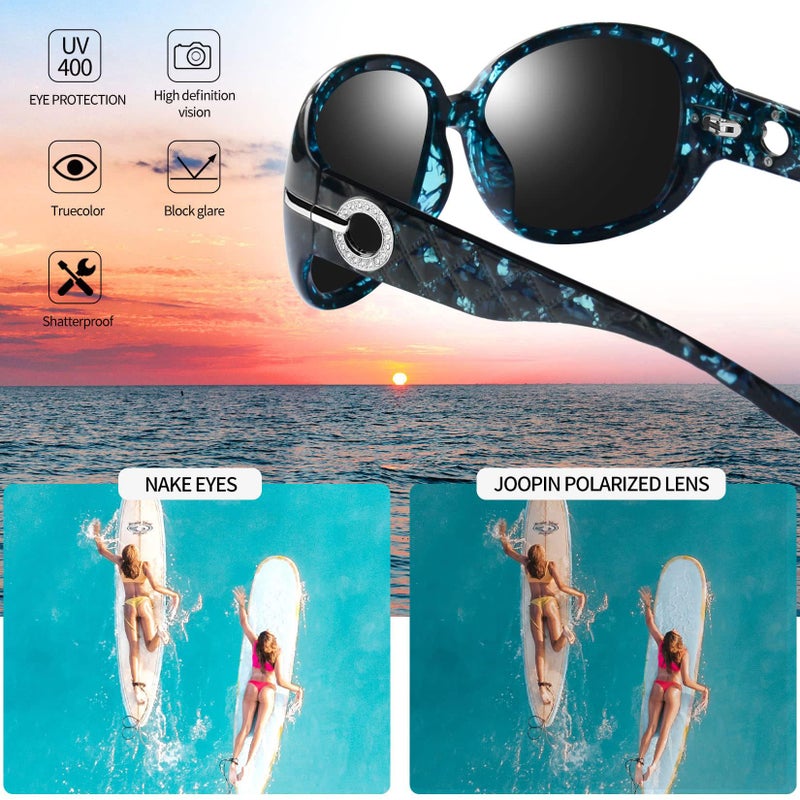 Joopin Large Sunglasses Trendy Leopard Blue Shades for Women Ladies Oversized Sun Glasses Polarized UV Protective Full Coverage Shady Rays - Image 3