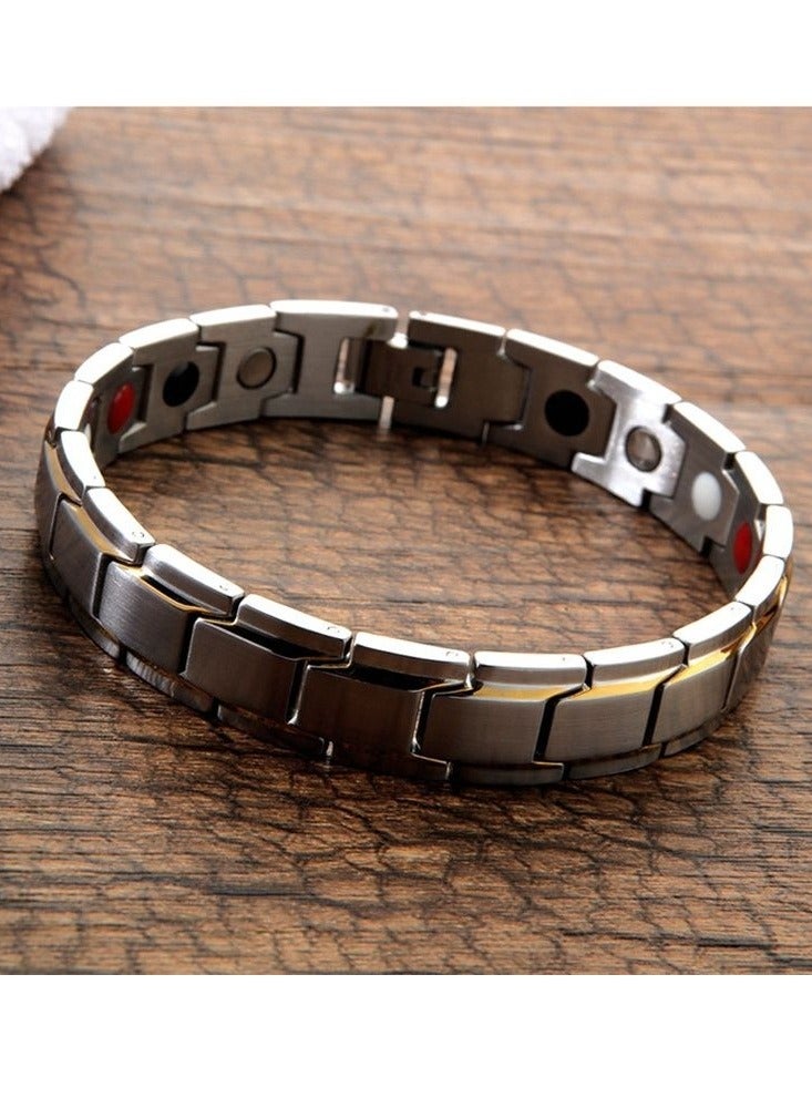 Premium Stainless Steel Bracelet with Gold Accent Stripes - Adjustable Size  - Image 5