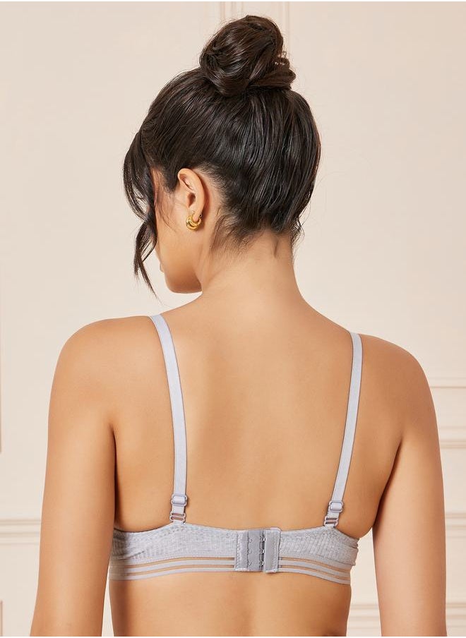 Styli - Pack of 2 - Cotton Padded Non Wired Burnout Elastic Trim Ribbed Plunge Bra - Image 1