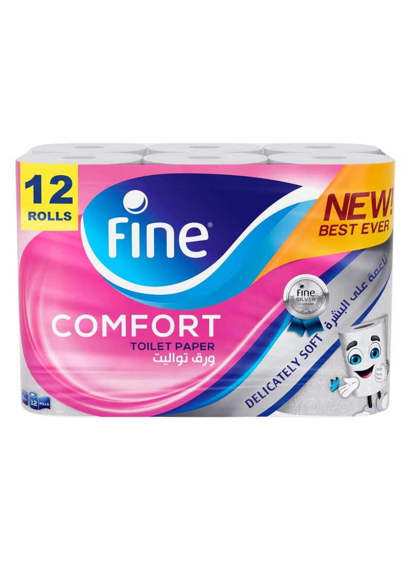 Fine Comfort Toilet Paper, 2 Ply 180 Sheets, pack of 12 Rolls - Image 1
