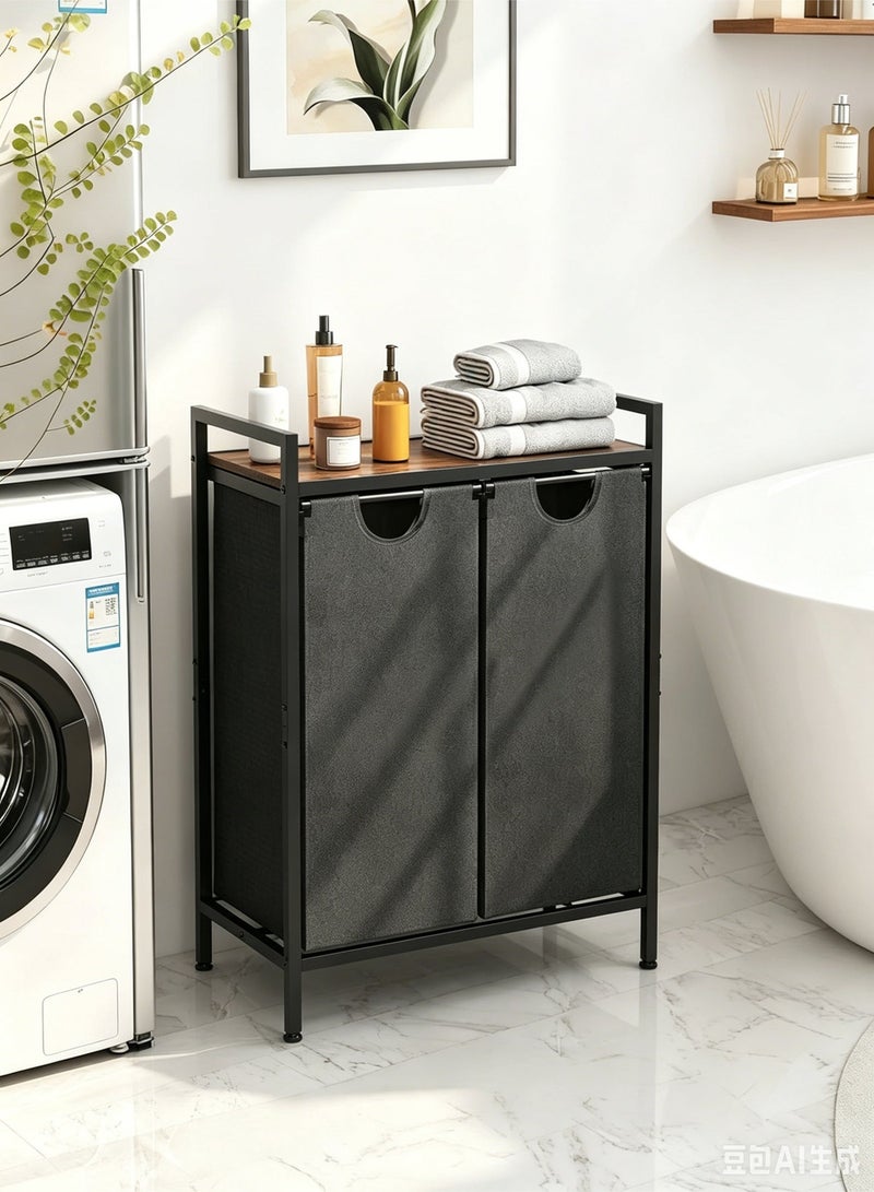 HomKawt Laundry Baskets Hamper Sorter, Portable Dirty Clothes Basket with Removable Oxford Fabric Bags, Laundry Storage Basket with Shelf for Bathroom, Bedroom & Laundry Room - Image 1