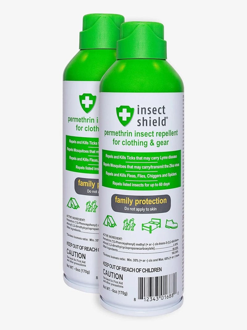 Insect Shield Premium Permethrin Spray - Tick, Flea, Fly, Mosquito, Chigger, Spider & Bed Bug Repellent for Clothing, Gear, Furniture, & Tents, Last up to 60 Days, Clear, 6 Oz Aerosol, Pack of 2 - Image 1