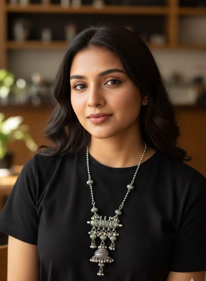 Siddhatva Statement Ethnic Antique Afghani Fashion Oxidised Silver Chain Peandant Necklace Jewelry Women - Image 2