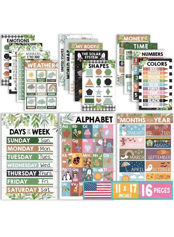 Hadley Designs 16 Farmhouse Kids Educational Posters For Toddlers 1-3 - Pre K Learning Posters, Toddler Posters Educational, Alphabet Poster For Toddlers, Teacher Posters For Classroom Posters - Image 1