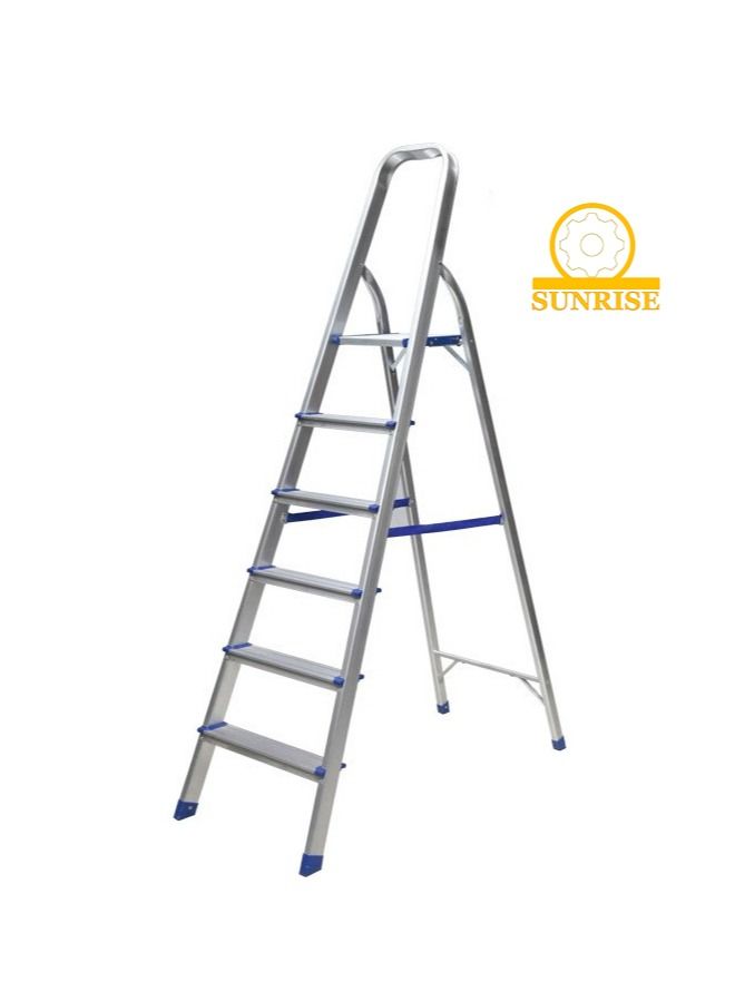 SUNRISE 6 Steps Ladder Aluminum Folding Step Stool With Anti Slip Sturdy And Wide Pedal Light Weight Portable Multi Use Stepladder For Home And Kitchen Use Space Saving - Image 1