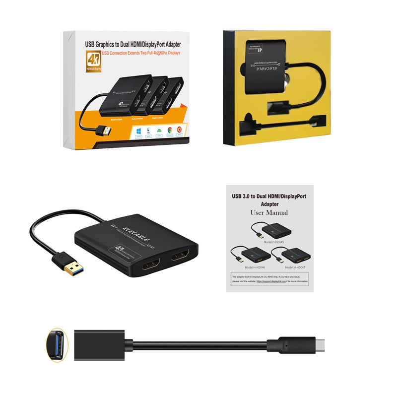 ELECABLE USB 3.0 to Dual HDMI Adapter - 4K+4K 60Hz Ultra HD - Built-in DisplayLink DL6950 Chip - Extend Screen to Multiple Monitor TV Compatible with Windows,Mac OS,Android,Chrome OS,Ubuntu - Image 4