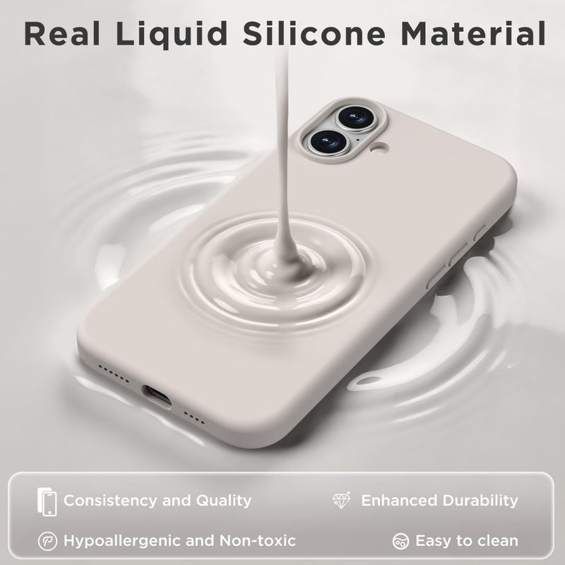 COFFKER Magnetic for iPhone 16 Plus Case, Compatible with MagSafe, Liquid Silicone Phone Cover with Screen Protector & Camera Protector, Soft Anti-Scratch Microfiber Lining Inside 6.7", Stone - Image 3