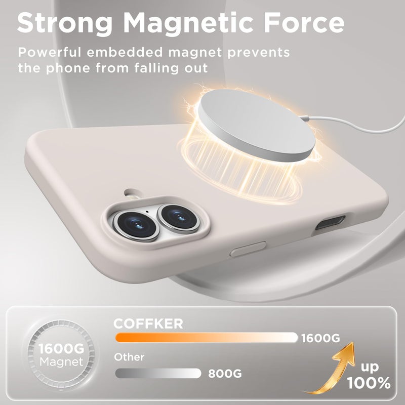 COFFKER Magnetic for iPhone 16 Plus Case, Compatible with MagSafe, Liquid Silicone Phone Cover with Screen Protector & Camera Protector, Soft Anti-Scratch Microfiber Lining Inside 6.7", Stone - Image 5