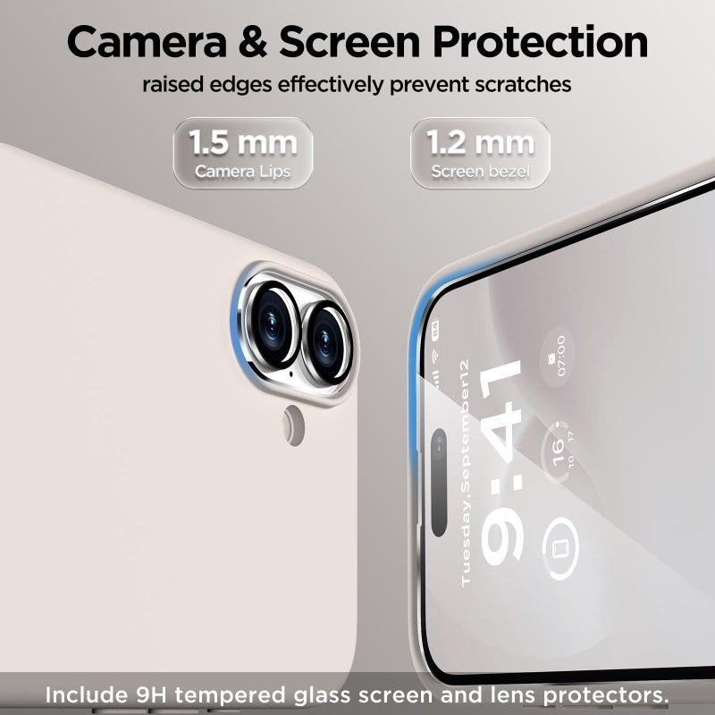 COFFKER Magnetic for iPhone 16 Plus Case, Compatible with MagSafe, Liquid Silicone Phone Cover with Screen Protector & Camera Protector, Soft Anti-Scratch Microfiber Lining Inside 6.7", Stone - Image 4
