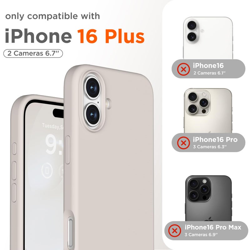 COFFKER Magnetic for iPhone 16 Plus Case, Compatible with MagSafe, Liquid Silicone Phone Cover with Screen Protector & Camera Protector, Soft Anti-Scratch Microfiber Lining Inside 6.7", Stone - Image 2