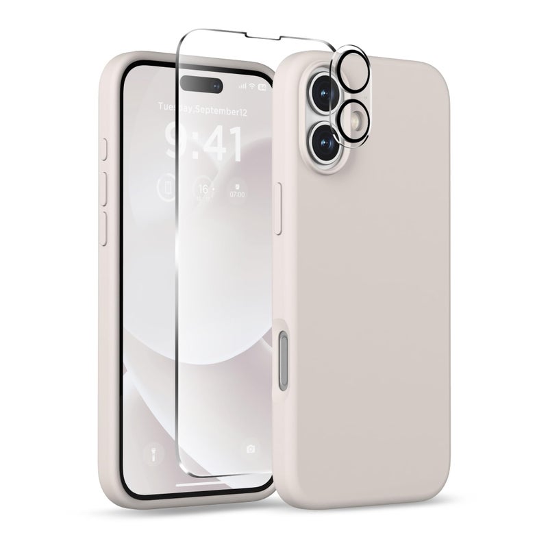 COFFKER Magnetic for iPhone 16 Plus Case, Compatible with MagSafe, Liquid Silicone Phone Cover with Screen Protector & Camera Protector, Soft Anti-Scratch Microfiber Lining Inside 6.7", Stone - Image 1