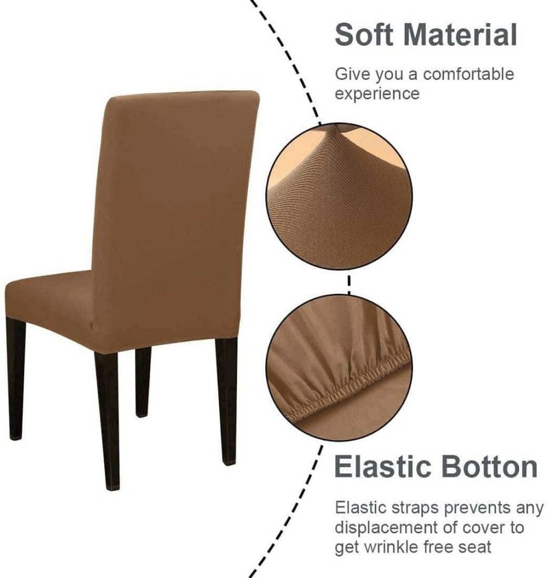 BRIDA® Stretchable Solid Plain Dining Chair Covers Elastic Chair Seat Case Protector, Slipcovers (6 Chair Cover, Dark Camel), Polyester; Polyester Blend - Image 2
