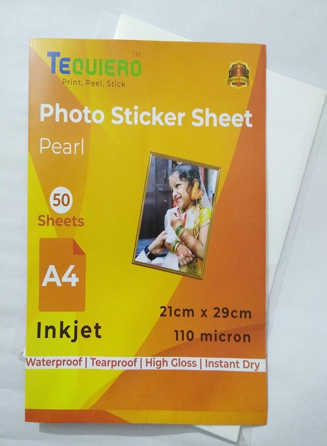TeQuiero Inkjet Vinyl Sticker Paper Sheet Super Glossy Waterproof Pearl Self Adhesive A4 Size Vinyl Photo Paper (Inkjet) - 50 Sheets - Image 2