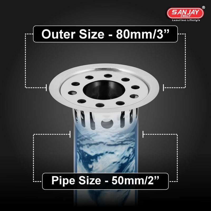 Sanjay Chilly Round Gypsy Cockroach Trap 80mm (3 INCH) Floor Drain Jali 304 Grade Stainless Steel Kitchen Floor Trap Anti Cockroach & Insects Long Lasting for Bathroom - Image 2