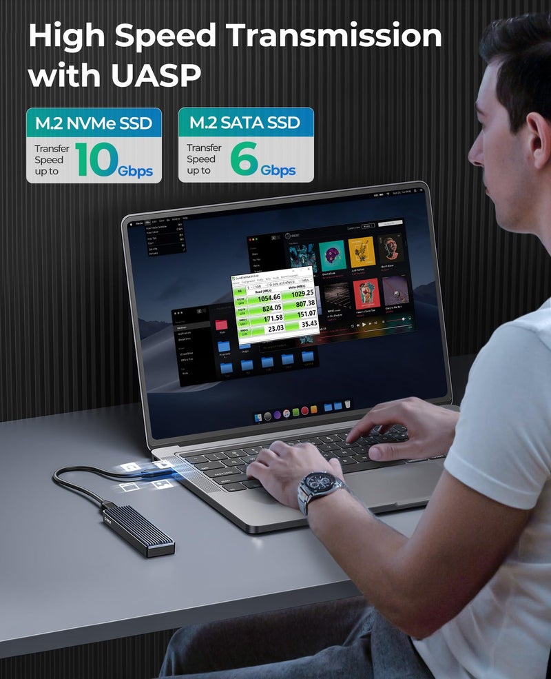 Orico حافظة ORICO M.2 NVMe SATA SSD، USB 3.1 Gen 2 (10 جيجابت في الثانية) إلى حافظة SSD PCI-E تدعم UASP لحجم 2230/2242/2260/2280 (M.2 NVMe/SATA) - Image 2