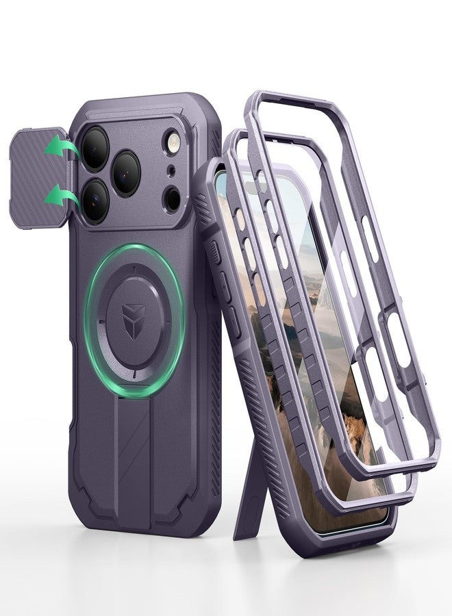Dexnor for iPhone 17 Pro Case, [2 Front Frame & Built-in Flip Camera Cover & Kickstand], Compatible with MagSafe, Heavy-Duty Shockproof Portection Case with Screen Protector, 6.3 inch Phantom Purple - Image 1