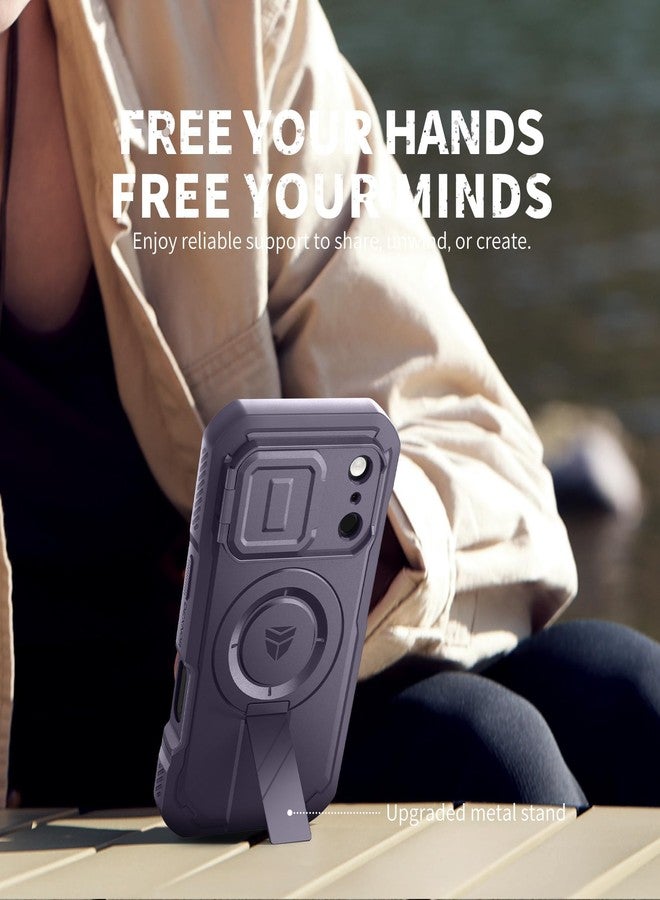 Dexnor for iPhone 17 Pro Case, [2 Front Frame & Built-in Flip Camera Cover & Kickstand], Compatible with MagSafe, Heavy-Duty Shockproof Portection Case with Screen Protector, 6.3 inch Phantom Purple - Image 3