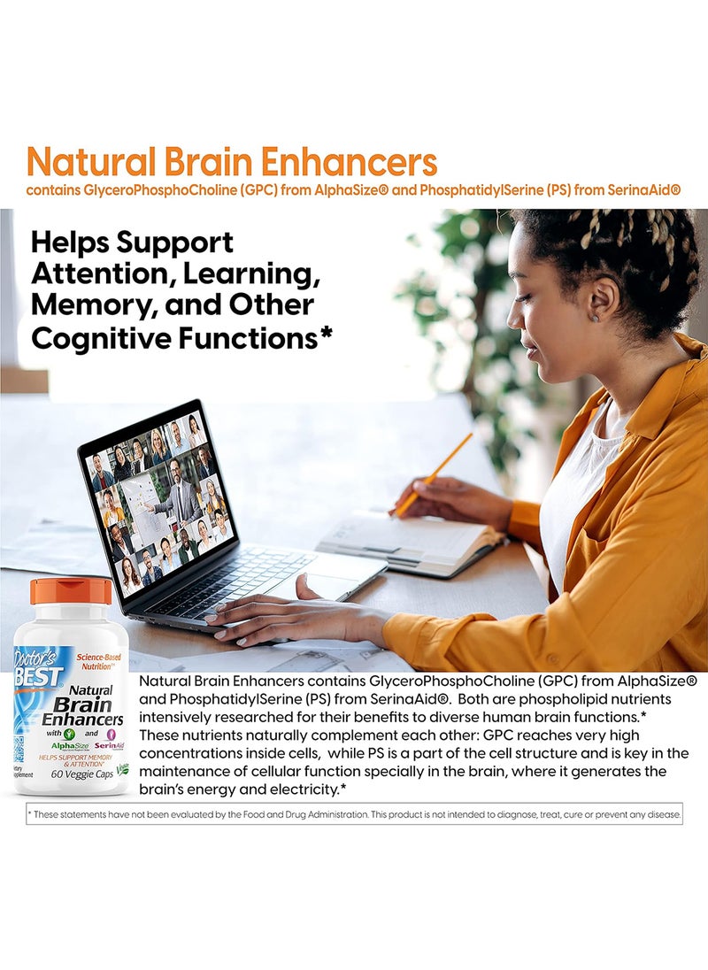 Natural Brain Enhancers Nongmo Vegan Gluten Free 60 Veggie Caps