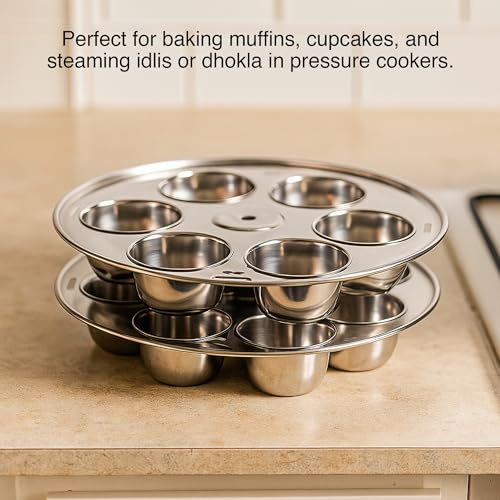 Expresso Multipurpose Stainless Steel Baking Moulds | Mold for Baking Muffins, Cupcakes, Making Idly, Compatible with Prestige Outer lid Pressure Cooker (10-12 Liters) - Image 2