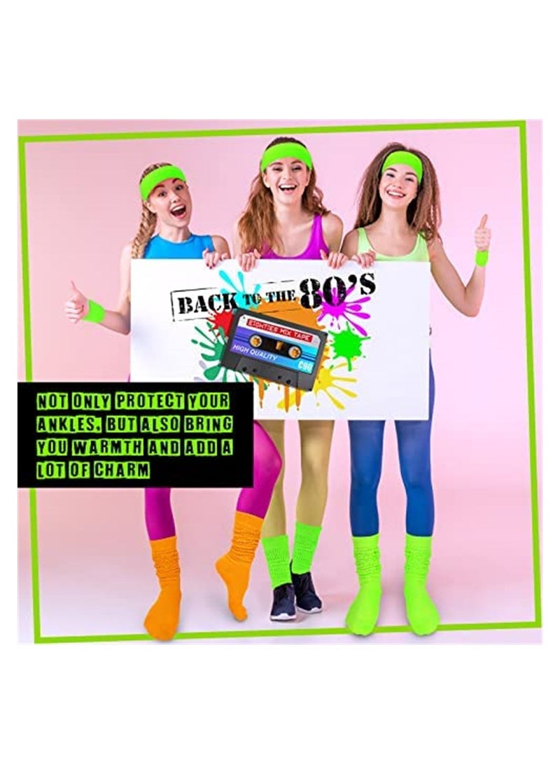 Luckam 80s Neon Costumes Accessories Set, Slouch Socks Sweatband Headband Wristband, for Women Girl Cosplay Party - Image 5