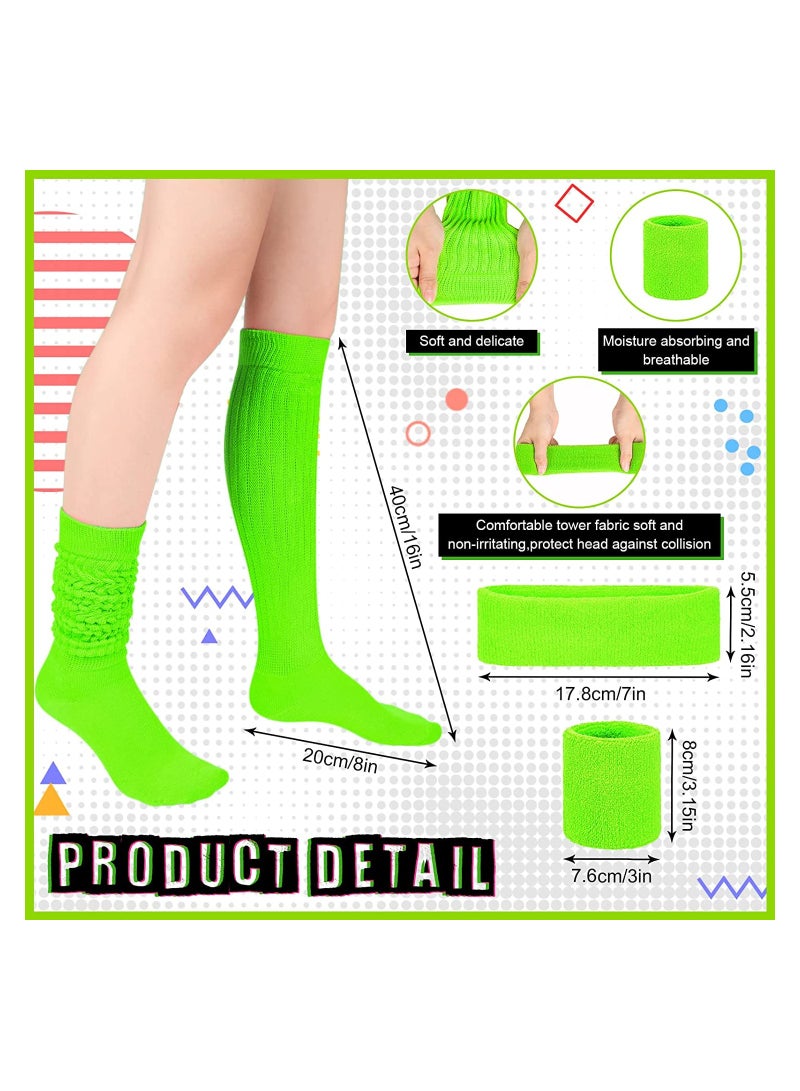 Luckam 80s Neon Costumes Accessories Set, Slouch Socks Sweatband Headband Wristband, for Women Girl Cosplay Party - Image 2