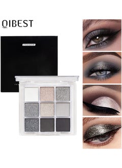 QiBest Black Grey Silver Smokey Eyeshadow Palette, 9 Colors Cool Toned Matte Glitter Eyeshadow Palette Longlasting Waterproof Eye Shadow for Girls and Women  - Image 1