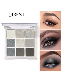 QiBest Black Grey Silver Smokey Eyeshadow Palette, 9 Colors Cool Toned Matte Glitter Eyeshadow Palette Longlasting Waterproof Eye Shadow for Girls and Women  - Image 2