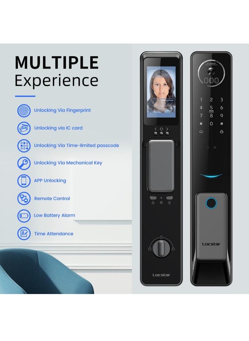 Locstar - S61 Smart Door Lock with Doorbell - WiFi, Tuya App, Fingerprint, IC Card, Password & Key Access - Home Security Enhanced (Grey) - Image 1