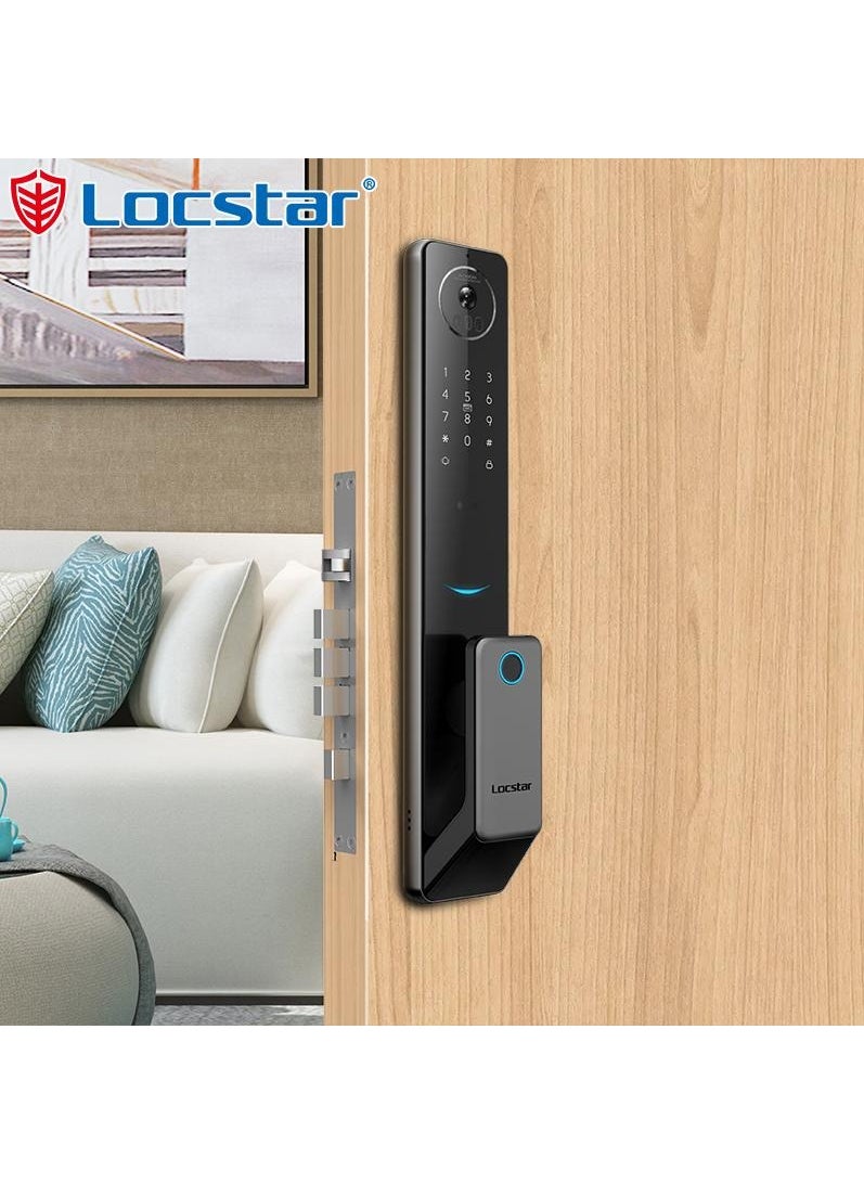 Locstar - S61 Smart Door Lock with Doorbell - WiFi, Tuya App, Fingerprint, IC Card, Password & Key Access - Home Security Enhanced (Grey) - Image 1