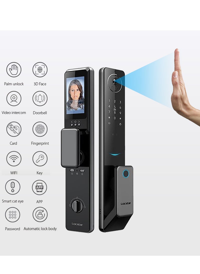 Locstar - S61 Smart Door Lock with Doorbell - WiFi, Tuya App, Fingerprint, IC Card, Password & Key Access - Home Security Enhanced (Grey) - Image 1