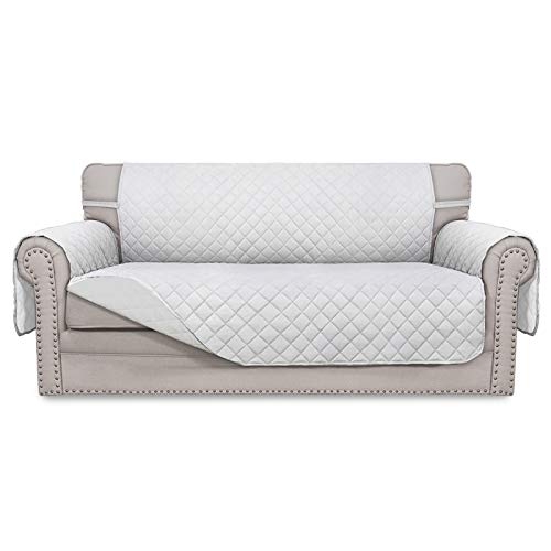 غطاء أريكة سهل الاستخدام قابل للعكس لغطاء أريكة محبة لكرسيين مع أحزمة مرنة لحماية الأثاث من الحيوانات الأليفة والأطفال والكلاب والقطط أريكة محبة كبيرة بيضاء بيضاء