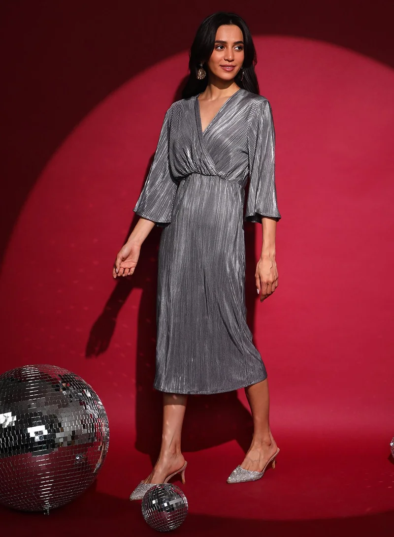 PINACOLADA  Women's Antique Silver Pleated Wrap Dress for Women | Best Price UAE