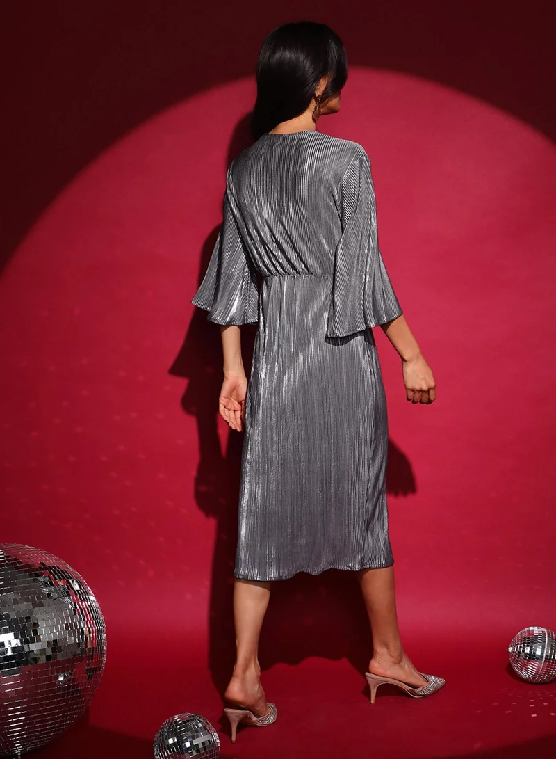 PINACOLADA  Women's Antique Silver Pleated Wrap Dress for Women | Best Price UAE