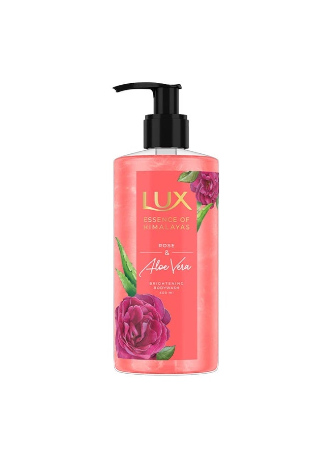LUX Rose & Aloe Vera Essence of Himalayas Brightening Body Wash, 400 ml, for Bright and Soft Skin, Soap-Free, Paraben-Free, Plant Based Cleanser - Image 1