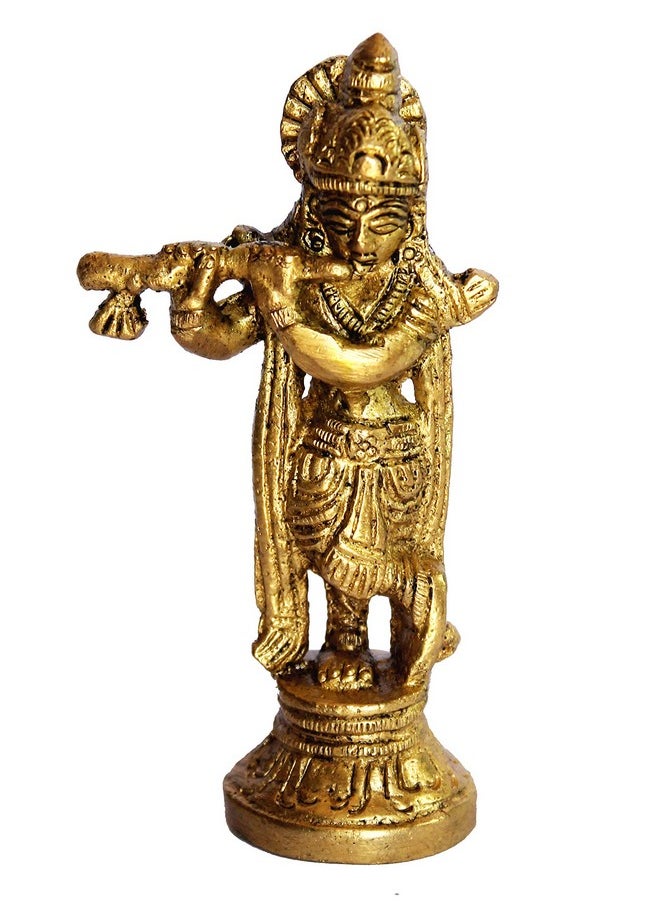 ESPLANADE ESPLANADE - Krishna Kishan Makhan Chor Laddoo Gopal Thakurji Murti Idol Statue Sculpture - Brass - 3.5" Inches  - Image 1