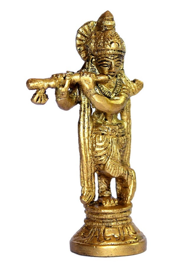 ESPLANADE ESPLANADE - Krishna Kishan Makhan Chor Laddoo Gopal Thakurji Murti Idol Statue Sculpture - Brass - 3.5" Inches  - Image 2