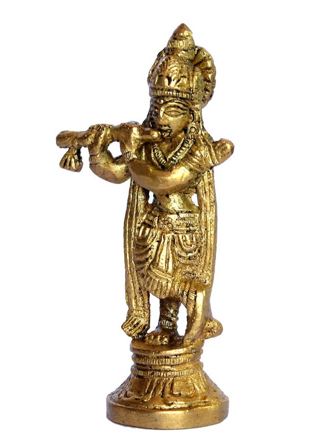 ESPLANADE ESPLANADE - Krishna Kishan Makhan Chor Laddoo Gopal Thakurji Murti Idol Statue Sculpture - Brass - 3.5" Inches  - Image 3