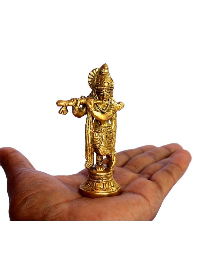 ESPLANADE ESPLANADE - Krishna Kishan Makhan Chor Laddoo Gopal Thakurji Murti Idol Statue Sculpture - Brass - 3.5" Inches  - Image 5