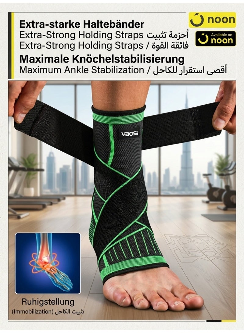 رئيس دعامة كاحل قابلة للتعديل، كم ضغطي مع أحزمة للرجال والنساء، حماية رياضية للجري وكرة السلة والاستخدام اليومي، لون أسود وأخضر، حجم واحد يناسب الجميعقطعة واحدة - حارس كاحل قابل للتعديل بدعم ضاغط للكاحل، مناسب للجري والرياضة وكرة القدم وكرة السلة - Image 1