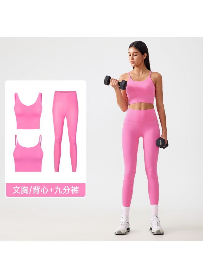 Nude Shaping Yoga Clothing Set Push-up Anti-sagging Sports Bra High Waist Hip Lifting Yoga Fitness Nine-point Pants For Women - Image 4